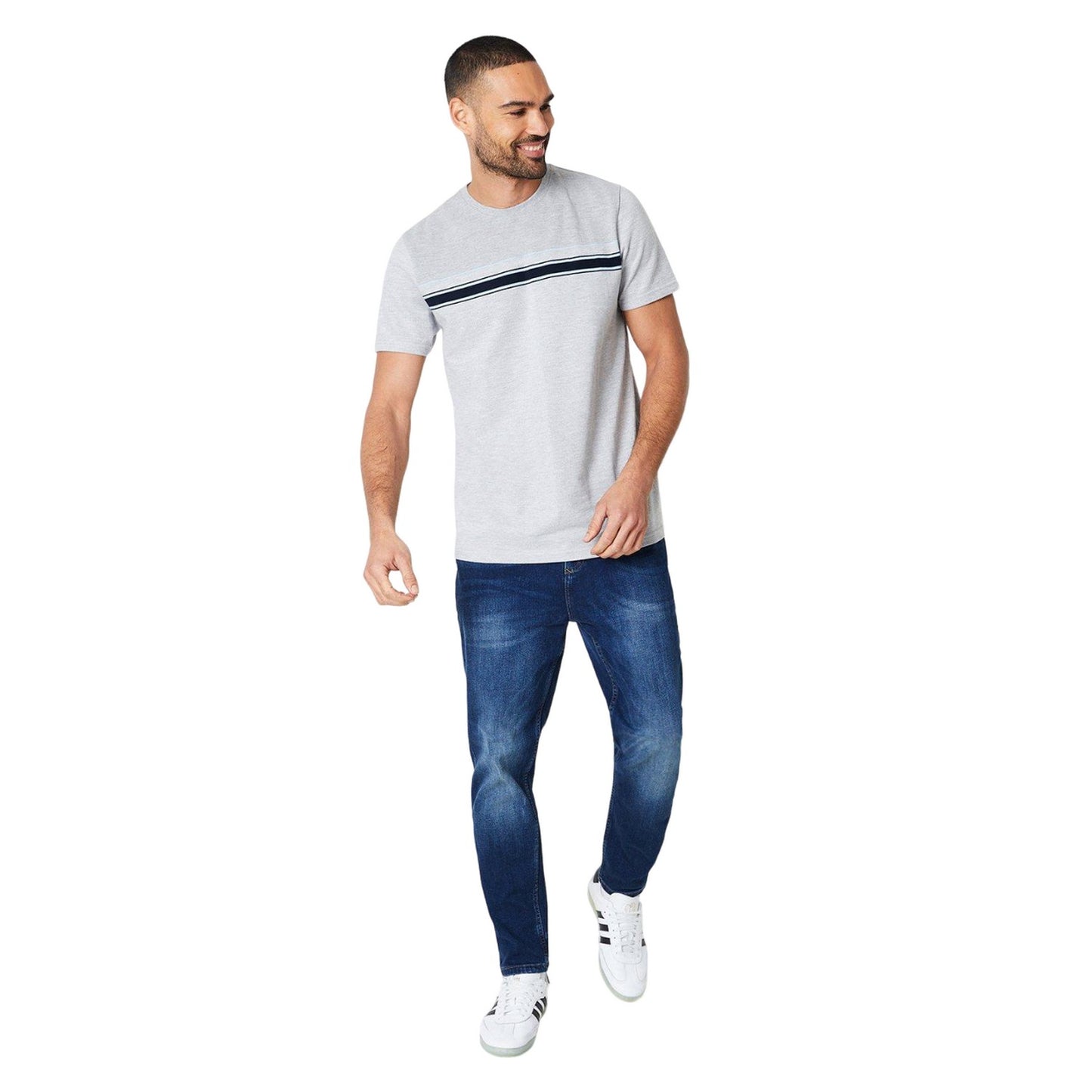 Grey Marl - Side - Maine Mens Chicago Stripe T-Shirt