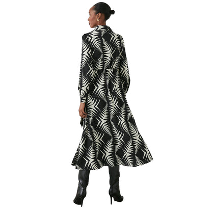 Black-White - Back - Principles Womens-Ladies Abstract Satin Collared Midi Dress