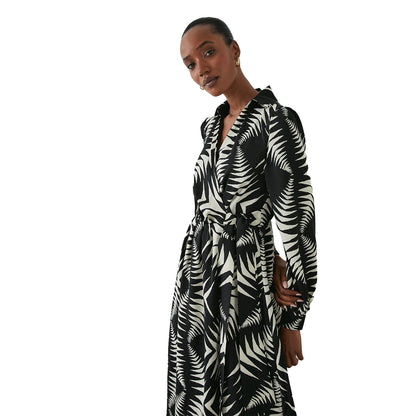 Black-White - Side - Principles Womens-Ladies Abstract Satin Collared Midi Dress