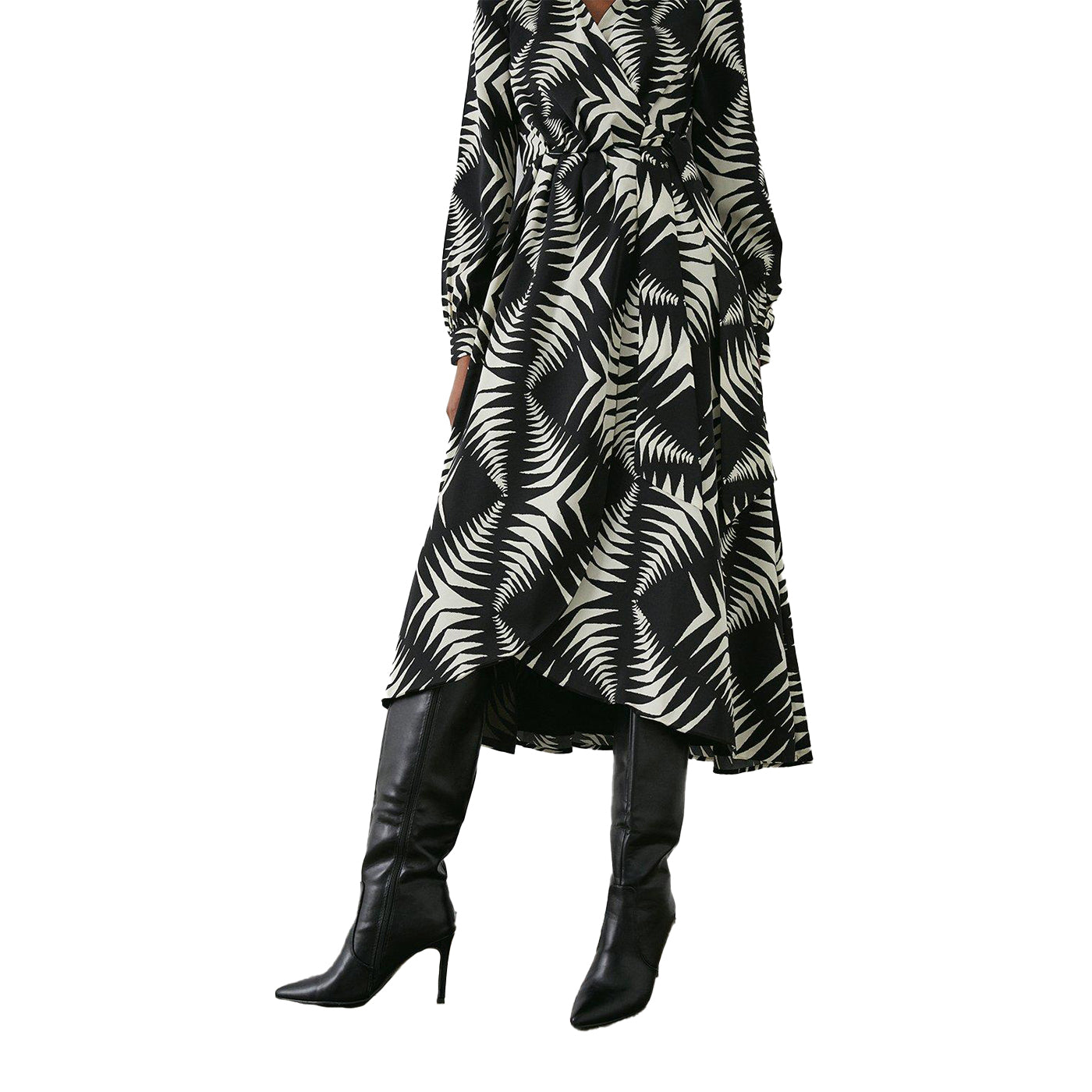 Black-White - Lifestyle - Principles Womens-Ladies Abstract Satin Collared Midi Dress