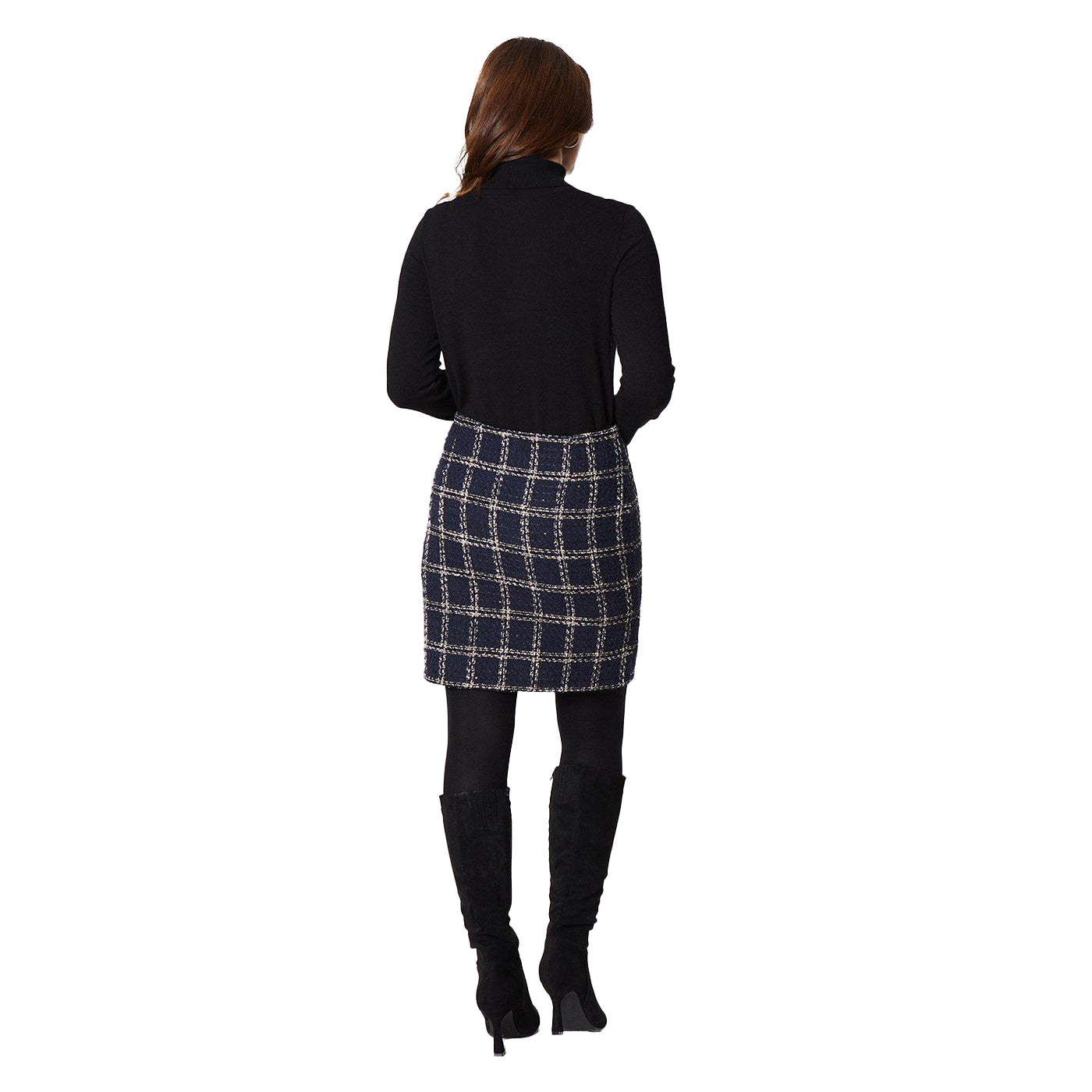 Navy - Back - Principles Womens-Ladies Checked Tweed Mini Skirt