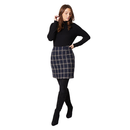 Navy - Side - Principles Womens-Ladies Checked Tweed Mini Skirt