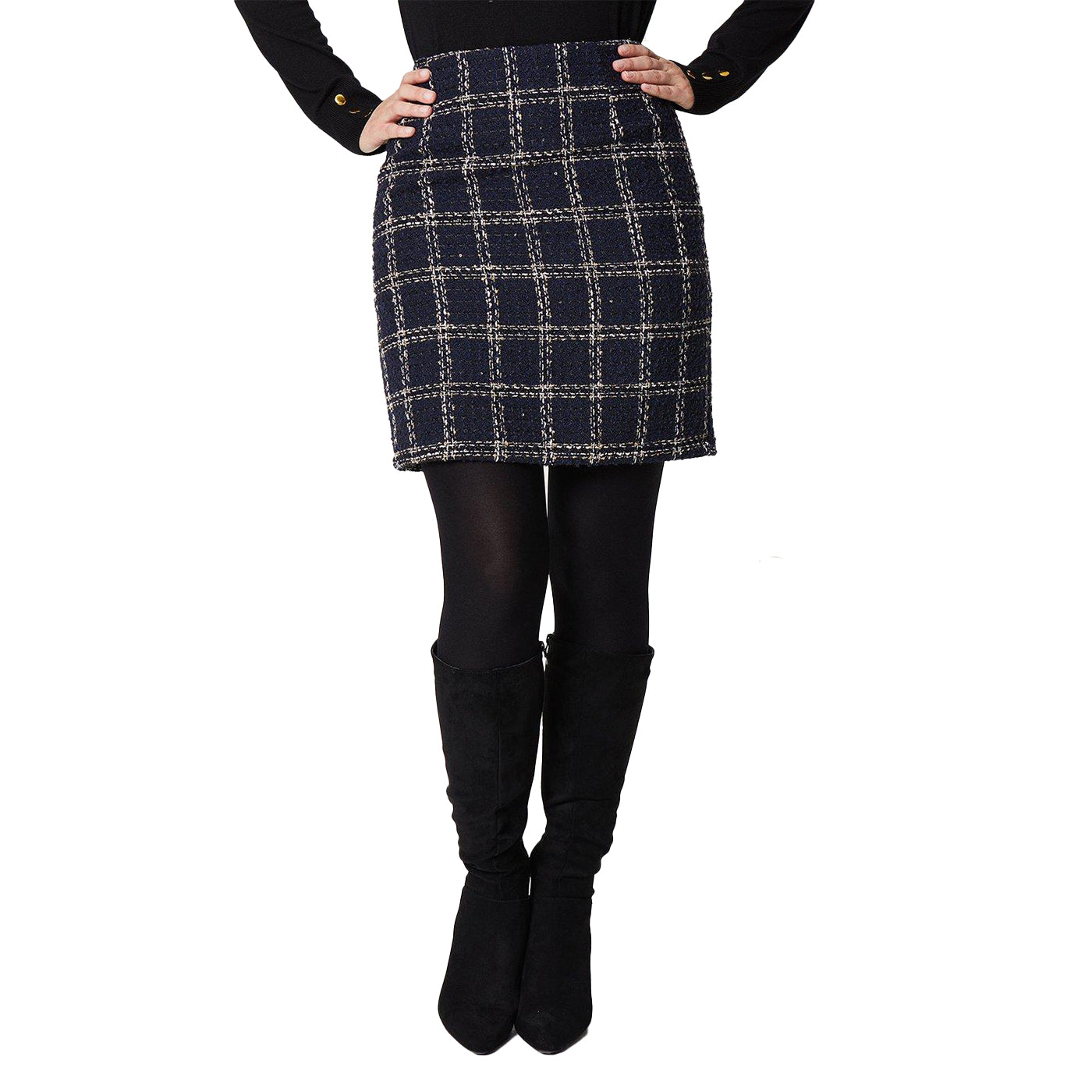 Navy - Front - Principles Womens-Ladies Checked Tweed Mini Skirt