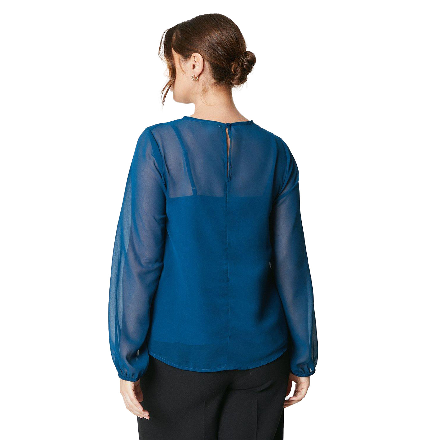 Teal - Back - Principles Womens-Ladies Chiffon Long-Sleeved Blouse