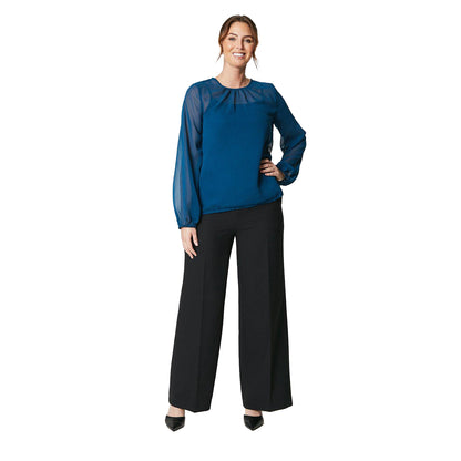 Teal - Lifestyle - Principles Womens-Ladies Chiffon Long-Sleeved Blouse