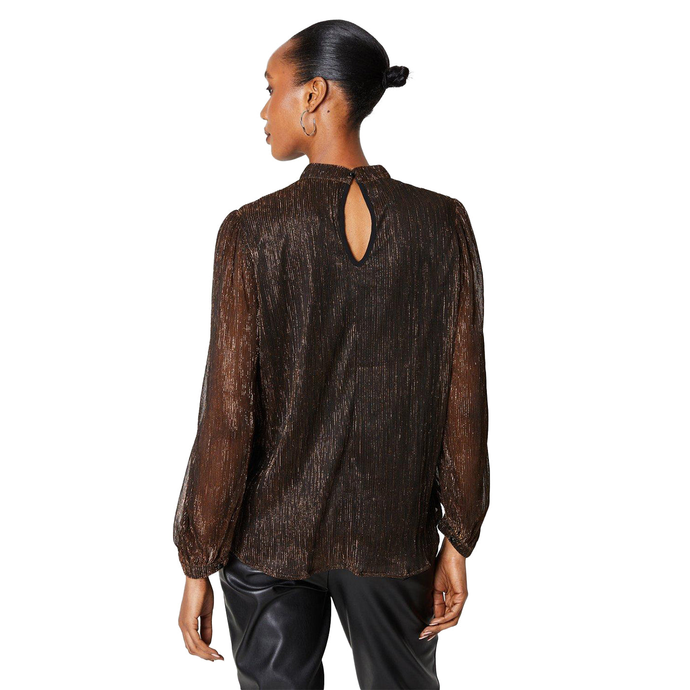 Bronze - Back - Principles Womens-Ladies Plisse High-Neck Blouse