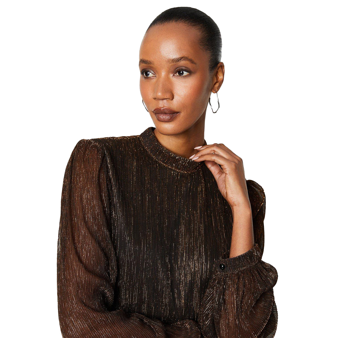 Bronze - Side - Principles Womens-Ladies Plisse High-Neck Blouse