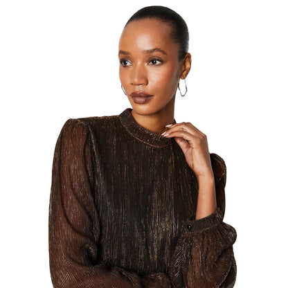 Bronze - Side - Principles Womens-Ladies Plisse High-Neck Blouse