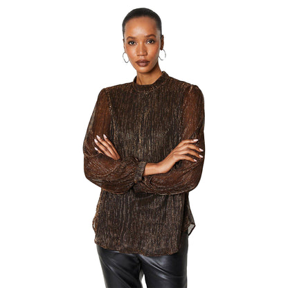Bronze - Front - Principles Womens-Ladies Plisse High-Neck Blouse
