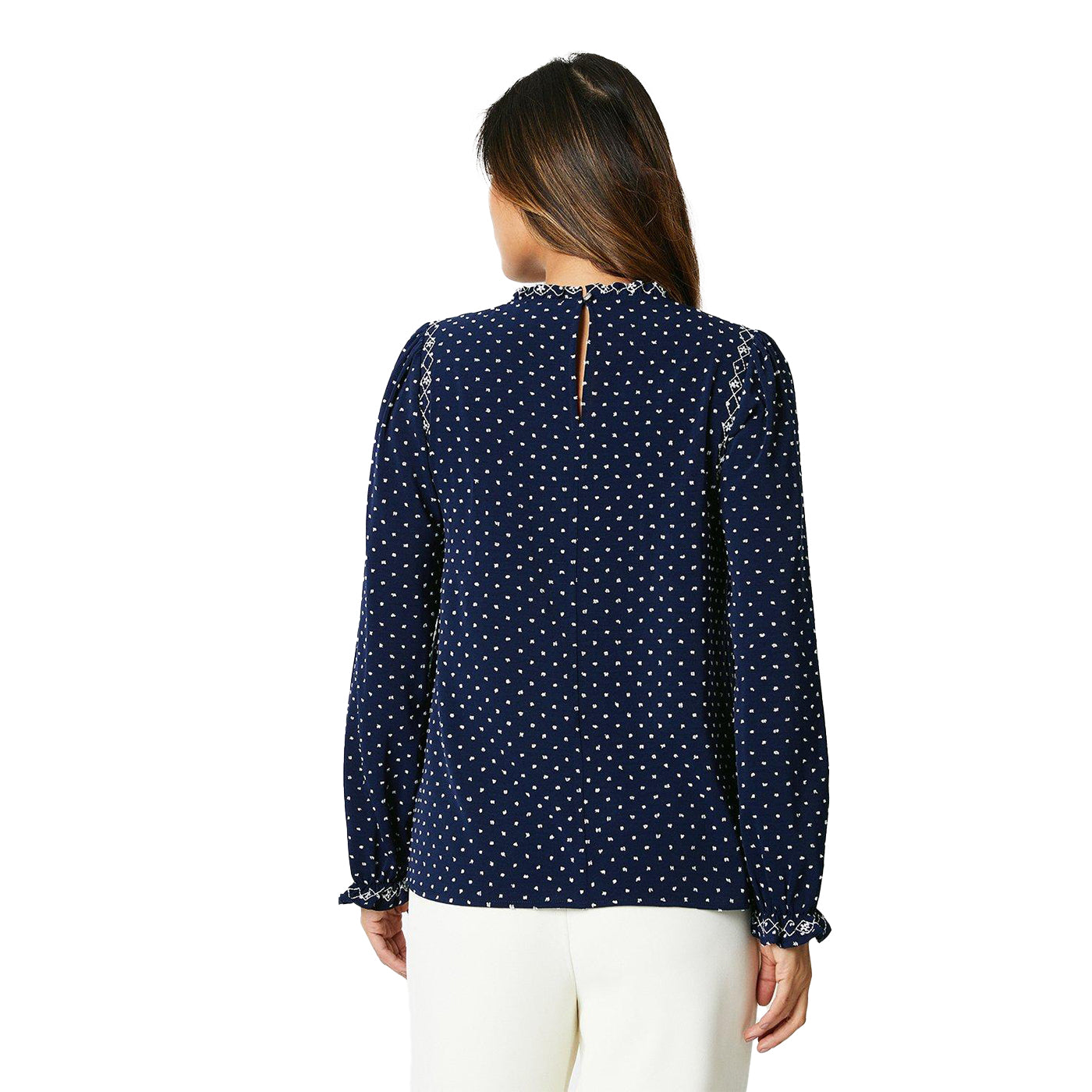 Navy - Back - Principles Womens-Ladies Embroidered Detail Blouse