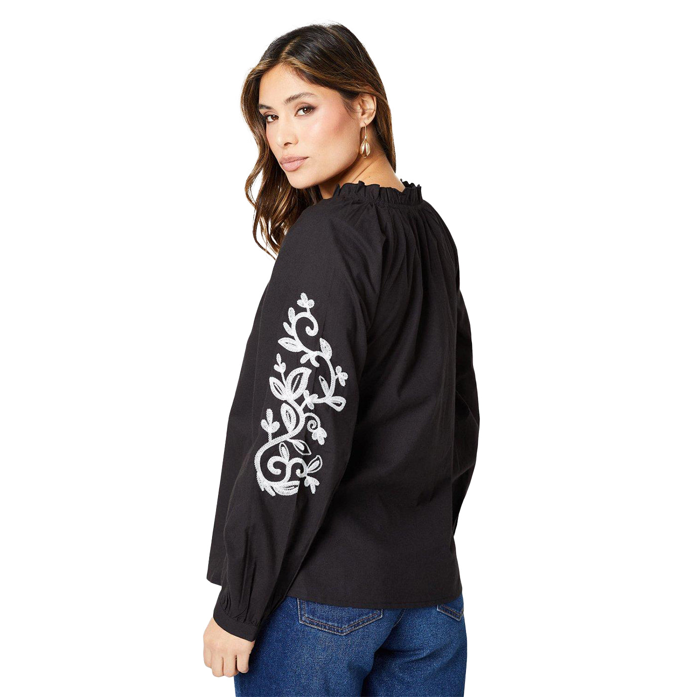 Black-Ecru - Back - Principles Womens-Ladies Embroidered Detail Blouse