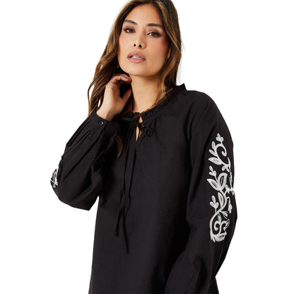 Black-Ecru - Side - Principles Womens-Ladies Embroidered Detail Blouse