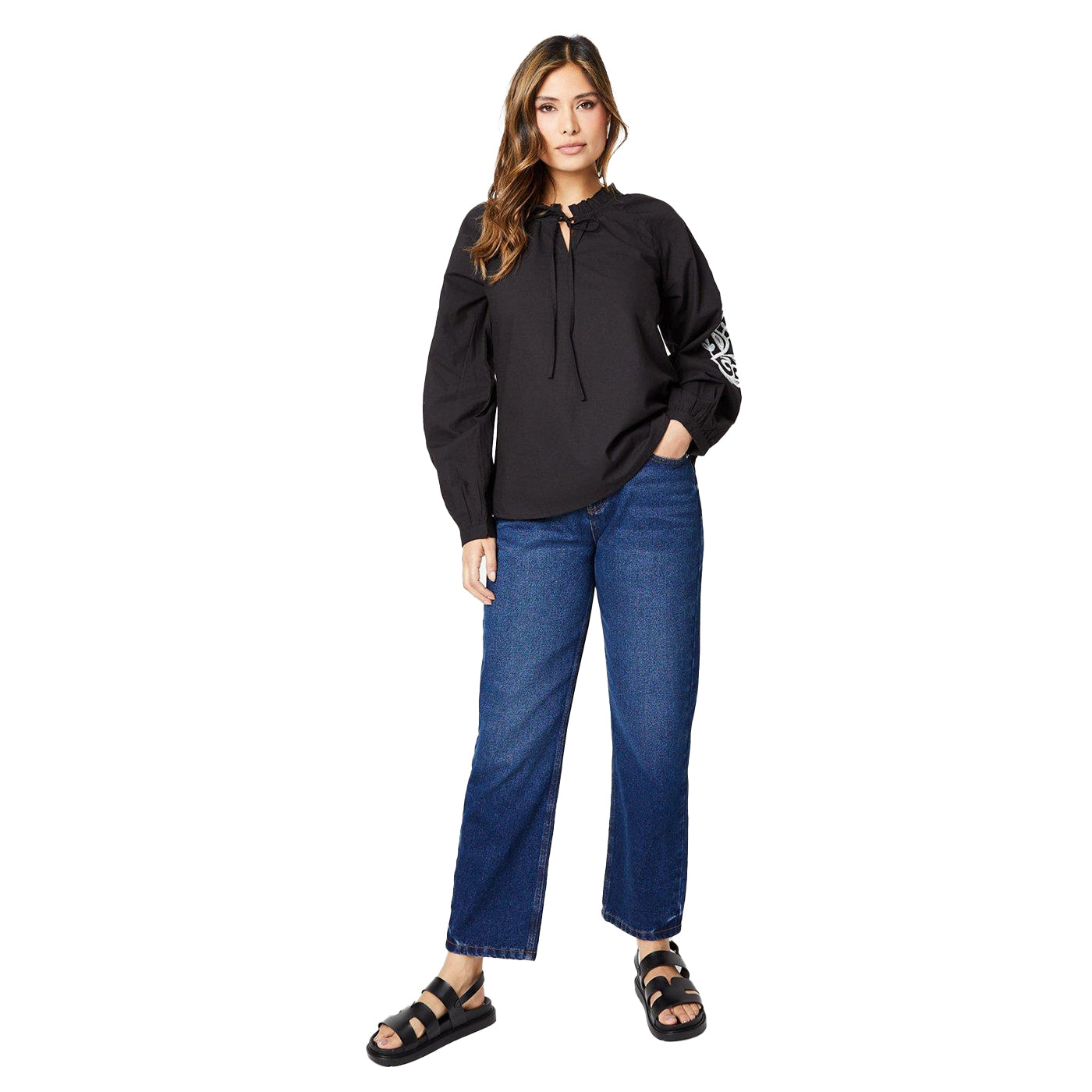 Black-Ecru - Lifestyle - Principles Womens-Ladies Embroidered Detail Blouse