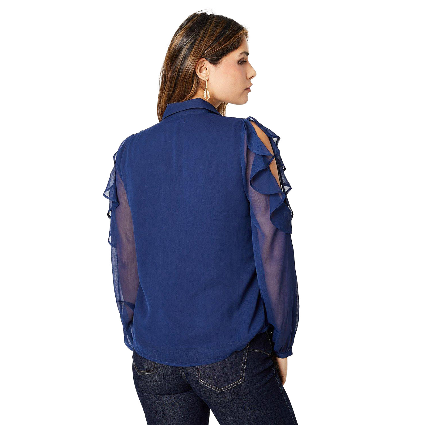 Navy - Back - Principles Womens-Ladies Cold Shoulder Blouse
