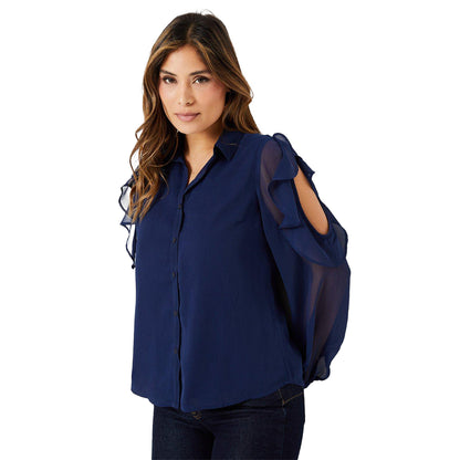 Navy - Front - Principles Womens-Ladies Cold Shoulder Blouse