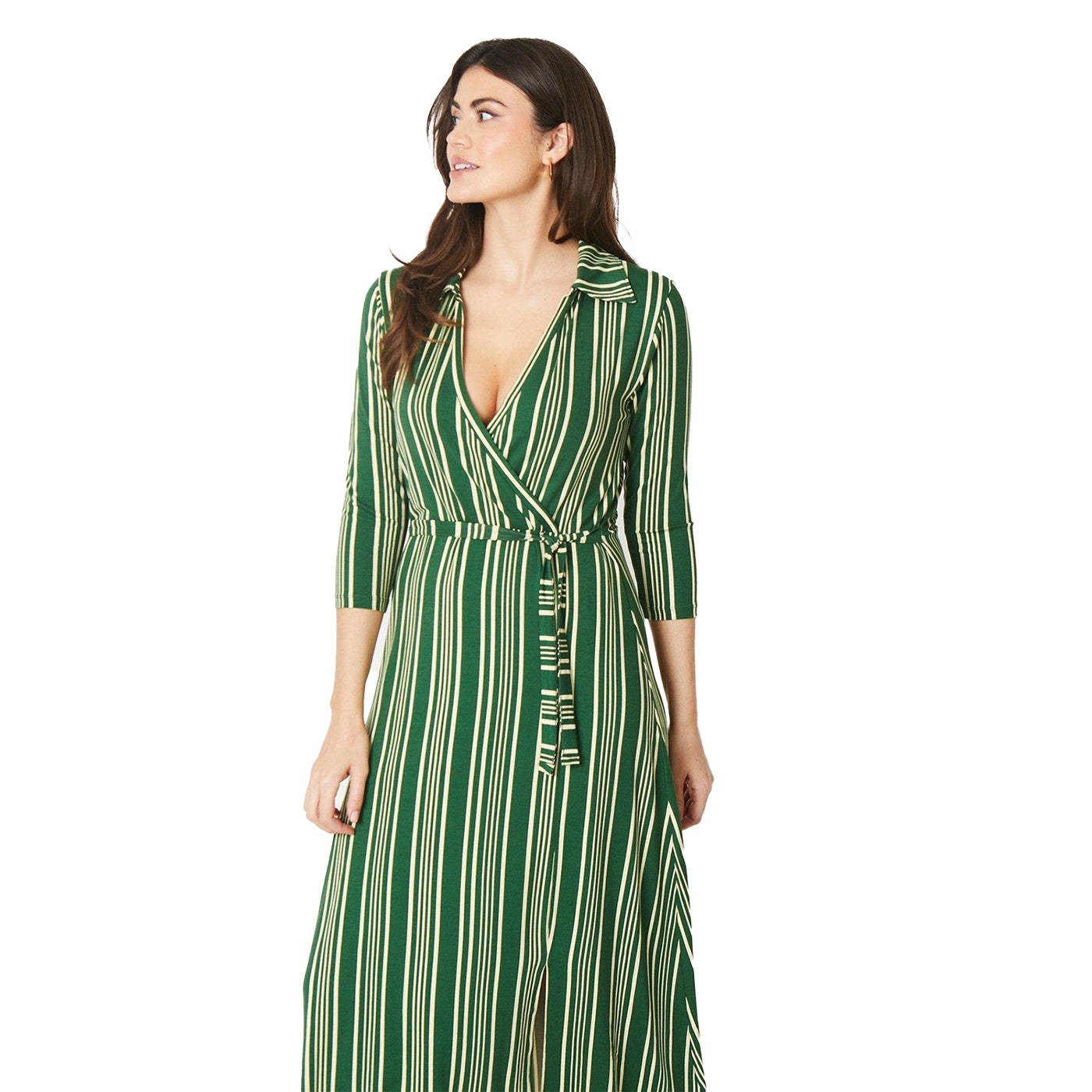 Green - Lifestyle - Principles Womens-Ladies Collared Jersey Wrap Midi Dress