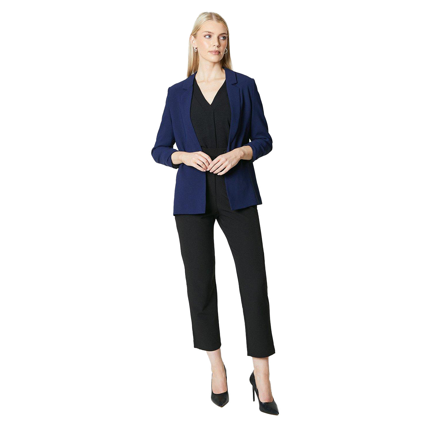 Navy - Side - Principles Womens-Ladies Edge To Edge Ruched Blazer