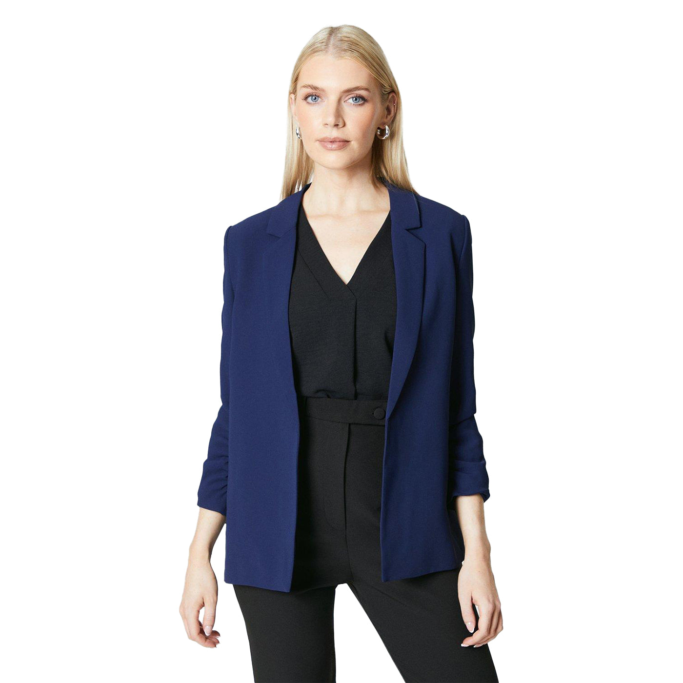 Navy - Front - Principles Womens-Ladies Edge To Edge Ruched Blazer