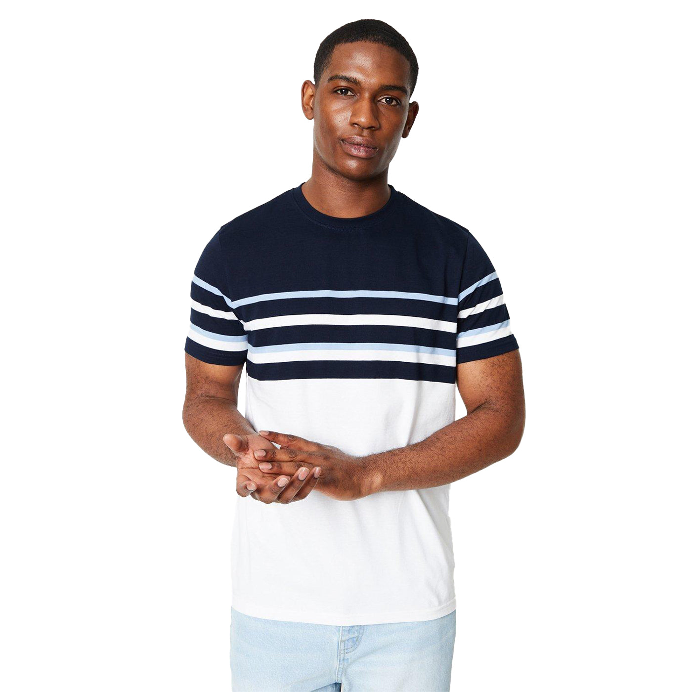 Blue - Front - Maine Mens Atlanta Stripe T-Shirt