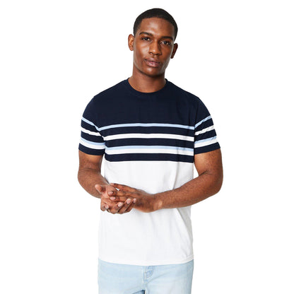 Blue - Front - Maine Mens Atlanta Stripe T-Shirt