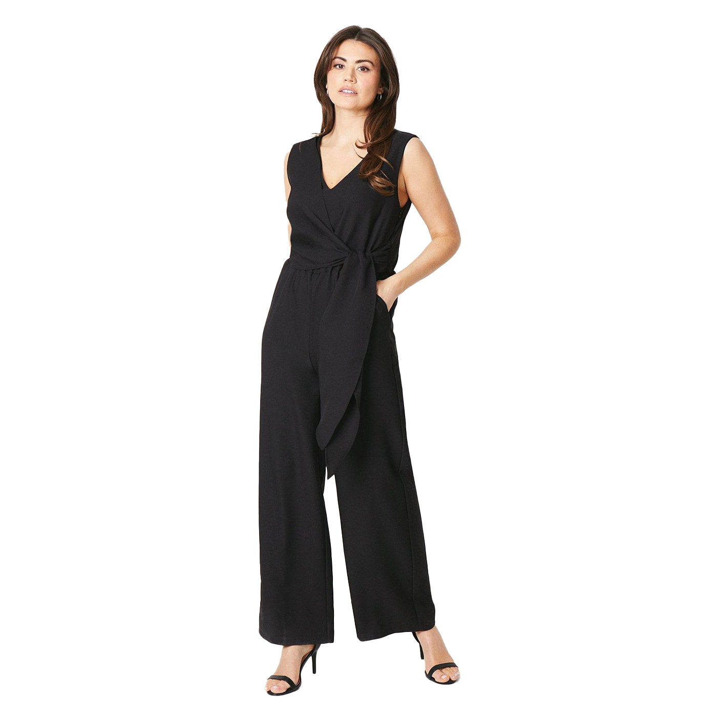 Black - Front - Principles Womens-Ladies Plain Waist Tie Jumpsuit