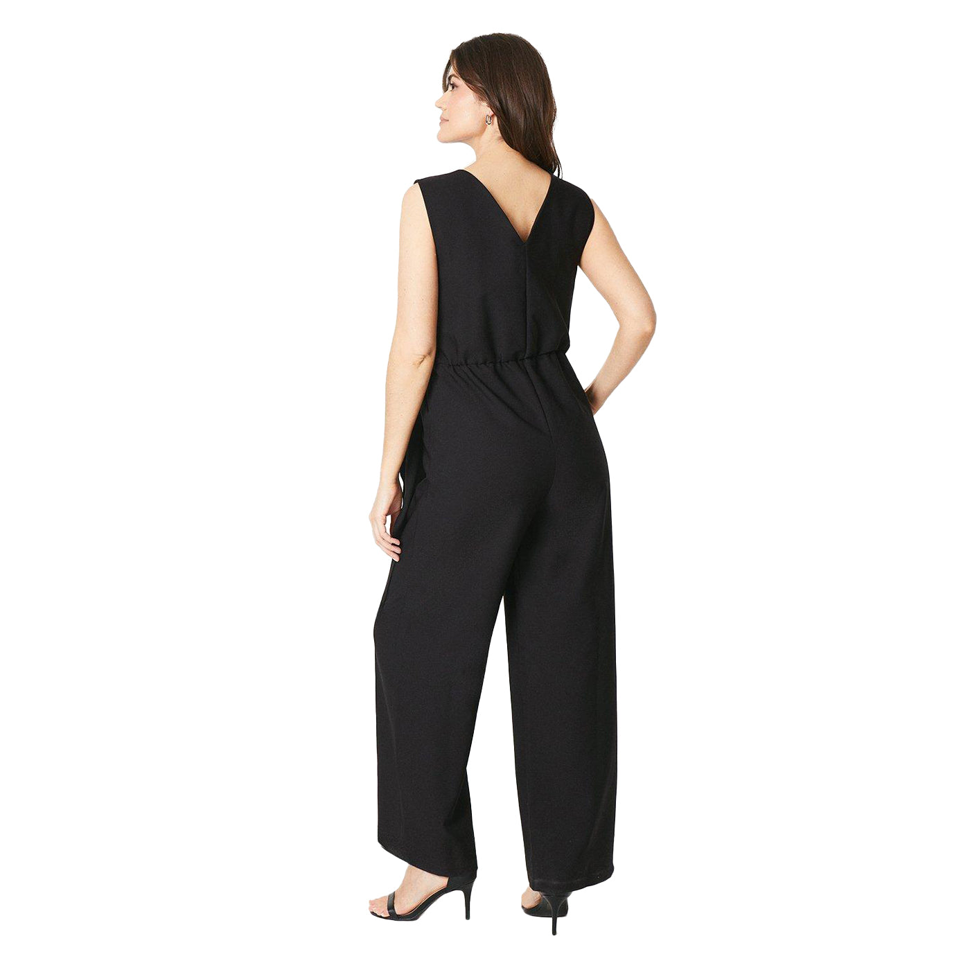 Black - Back - Principles Womens-Ladies Plain Waist Tie Jumpsuit