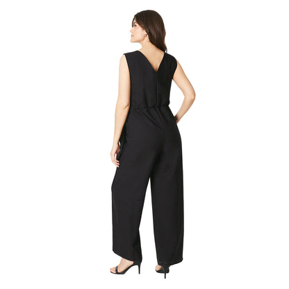 Black - Back - Principles Womens-Ladies Plain Waist Tie Jumpsuit