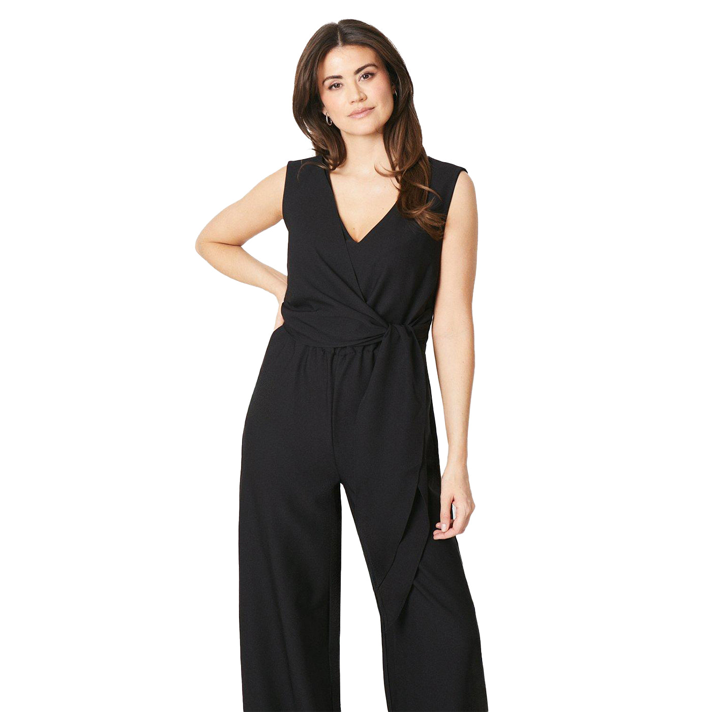 Black - Lifestyle - Principles Womens-Ladies Plain Waist Tie Jumpsuit