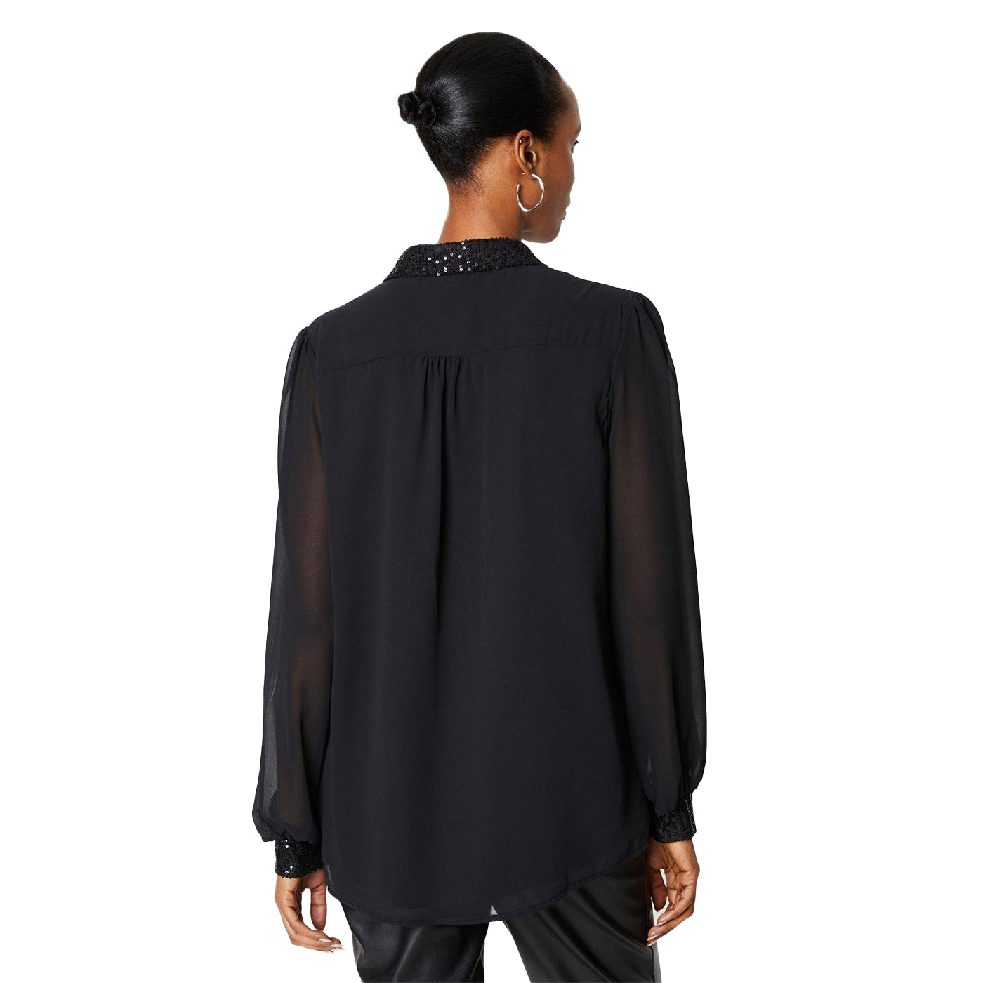 Black - Back - Principles Womens-Ladies Sequin Shirt