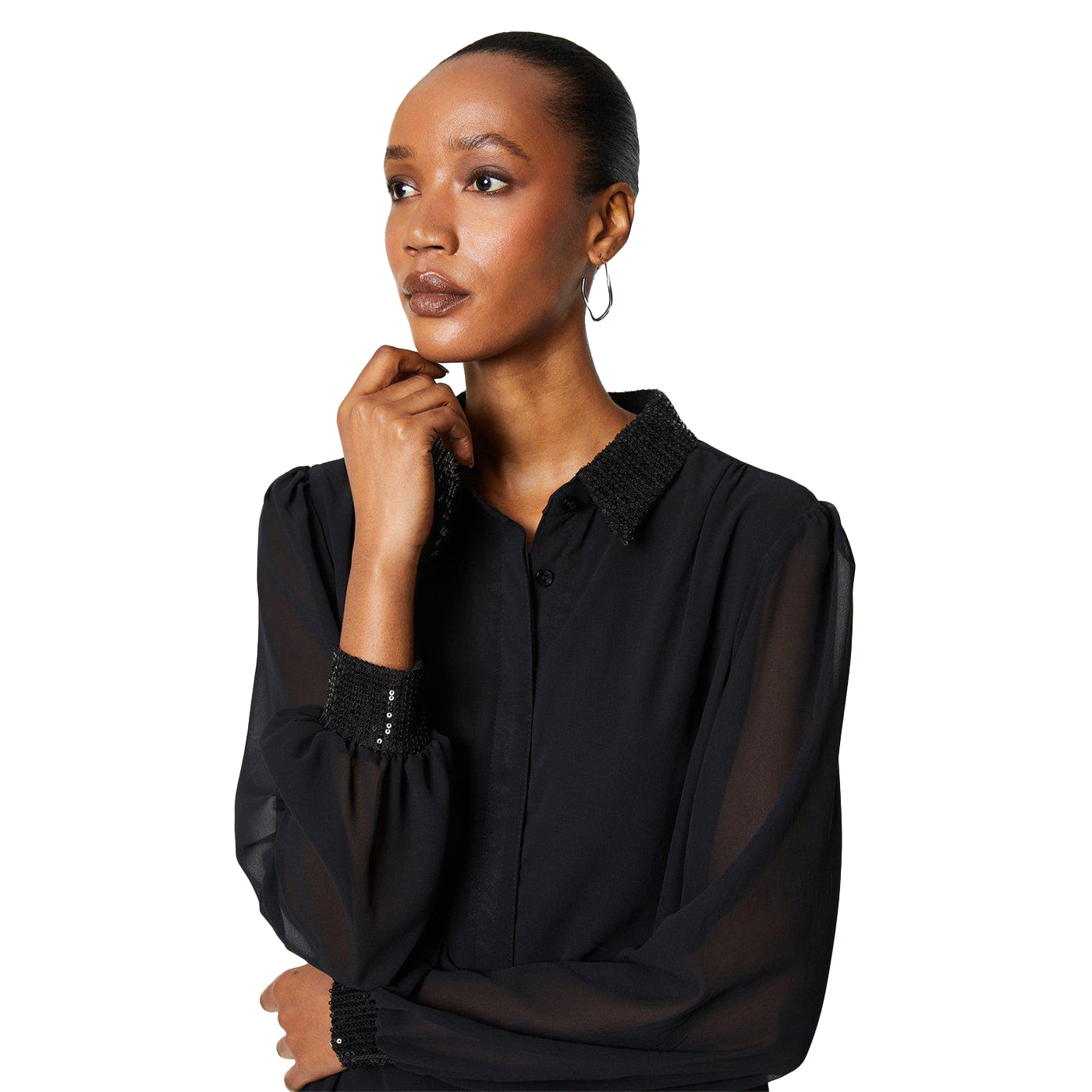 Black - Side - Principles Womens-Ladies Sequin Shirt