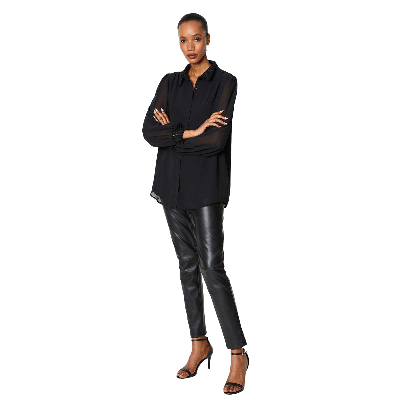 Black - Lifestyle - Principles Womens-Ladies Sequin Shirt