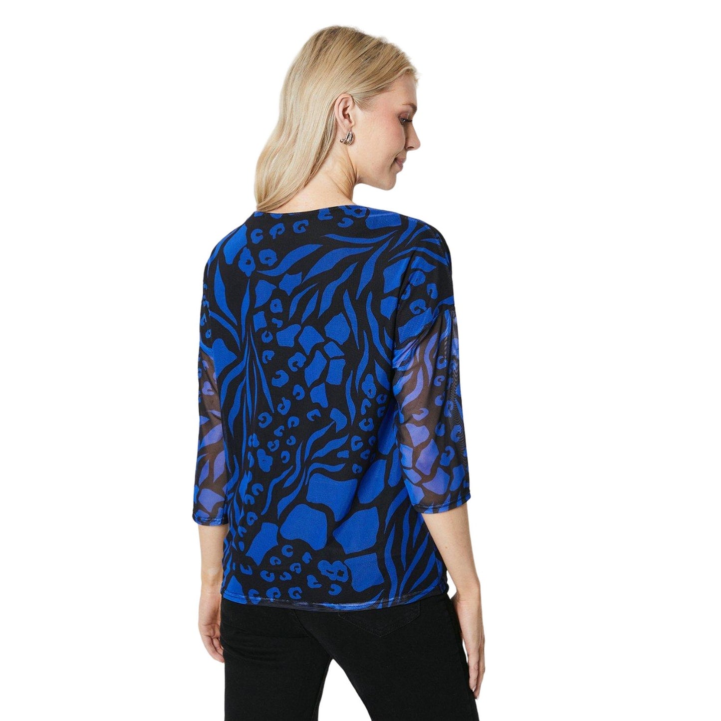 Black - Back - Principles Womens-Ladies Animal Print Mesh Panel Top