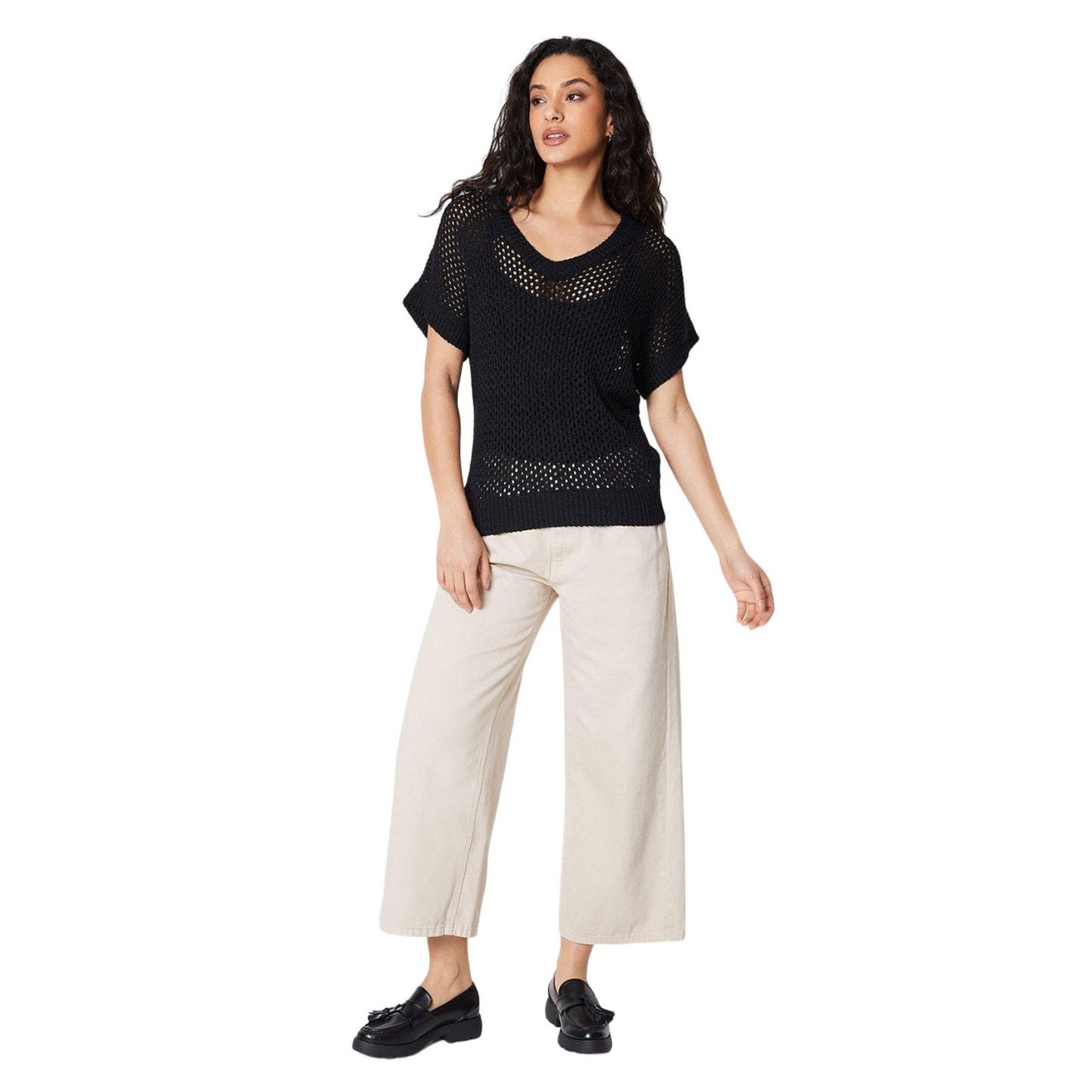 Black - Side - Principles Womens-Ladies Knitted V Neck Relaxed Fit T-Shirt