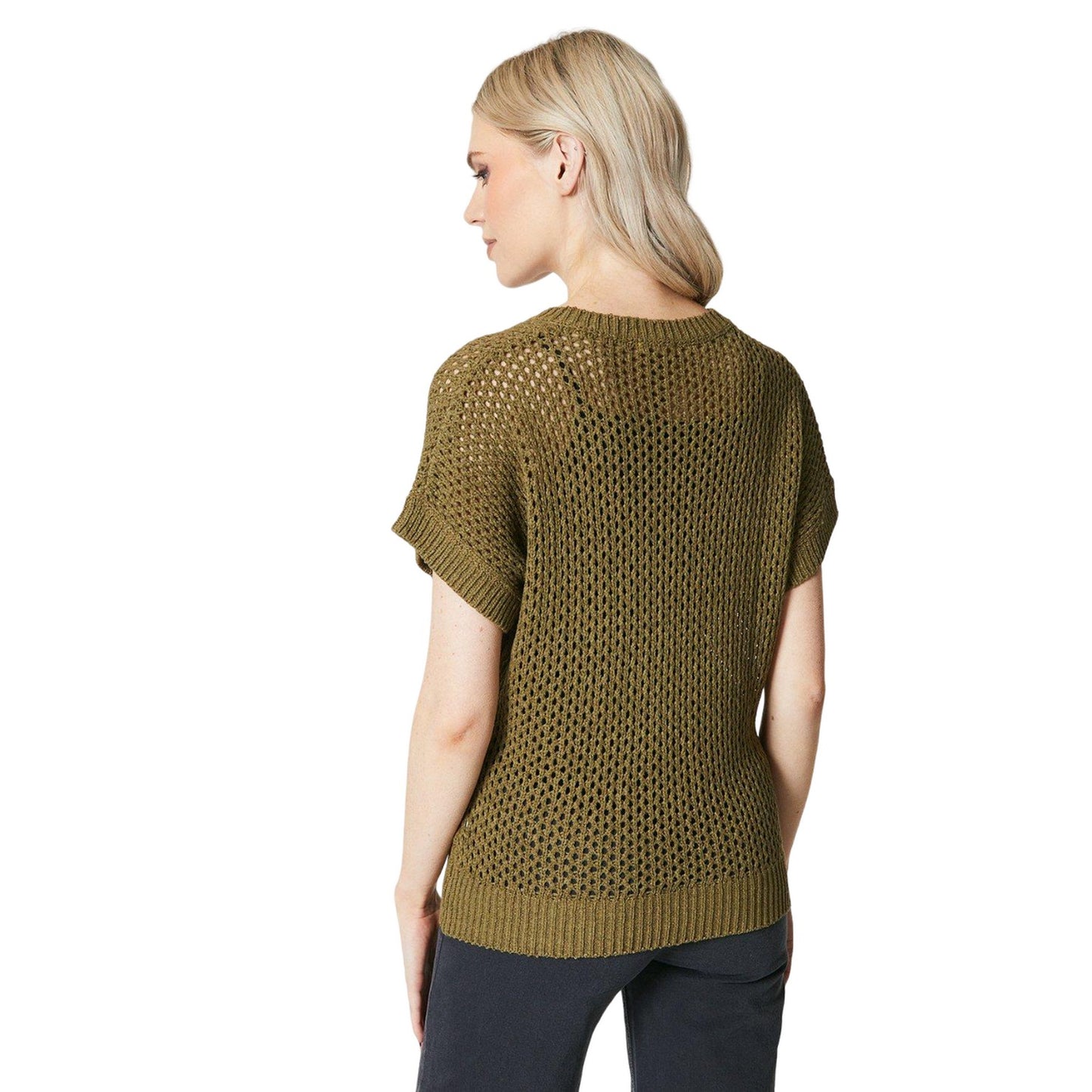 Khaki Green - Back - Principles Womens-Ladies Knitted V Neck Relaxed Fit T-Shirt