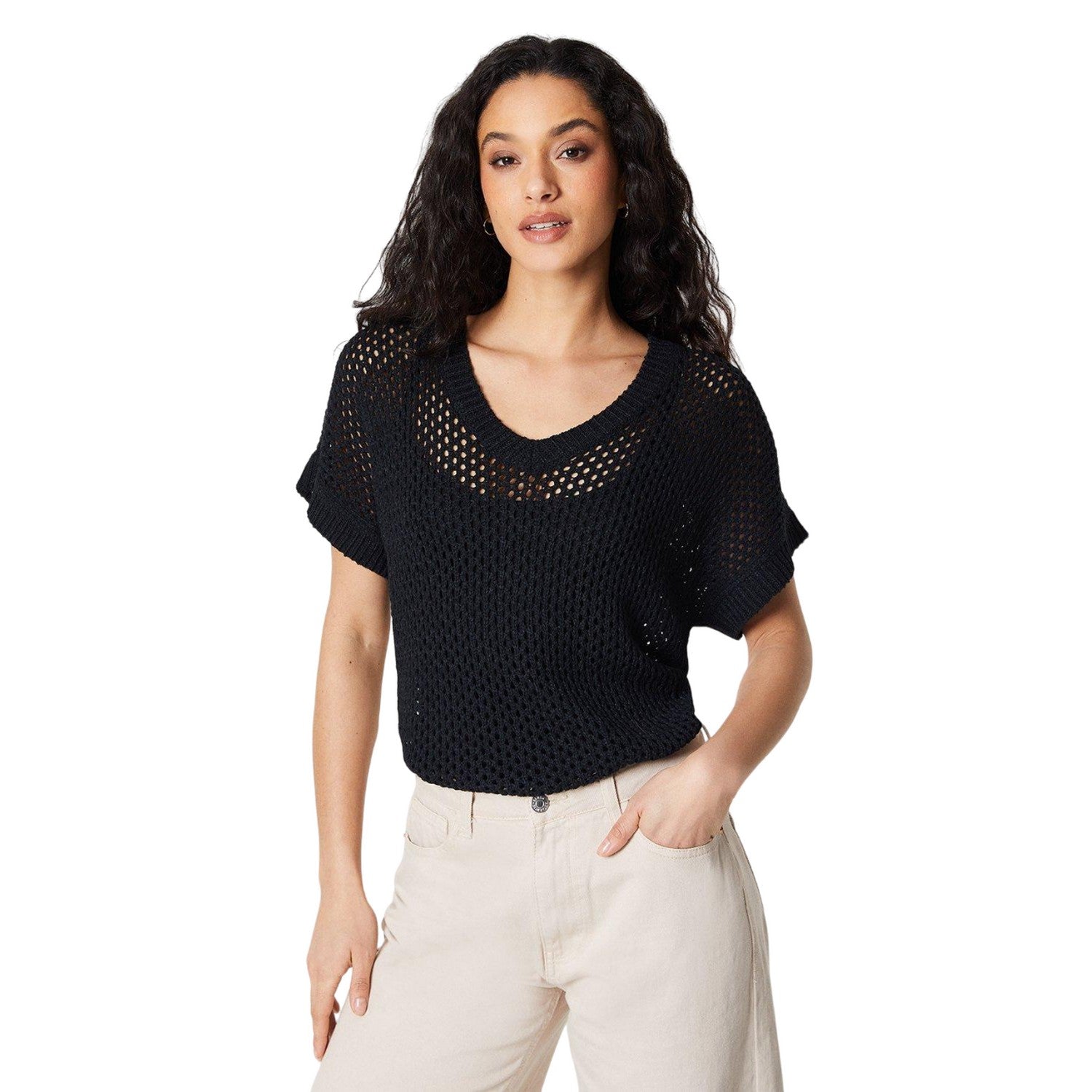 Black - Front - Principles Womens-Ladies Knitted V Neck Relaxed Fit T-Shirt