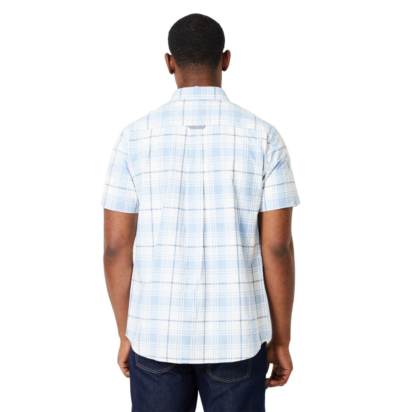 Pale Blue - Back - Maine Mens Checked Short-Sleeved Shirt