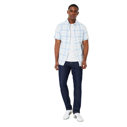 Pale Blue - Side - Maine Mens Checked Short-Sleeved Shirt