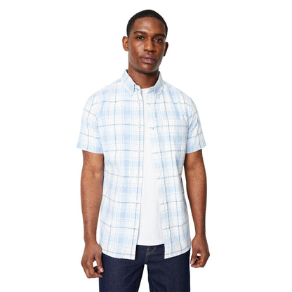 Pale Blue - Front - Maine Mens Checked Short-Sleeved Shirt