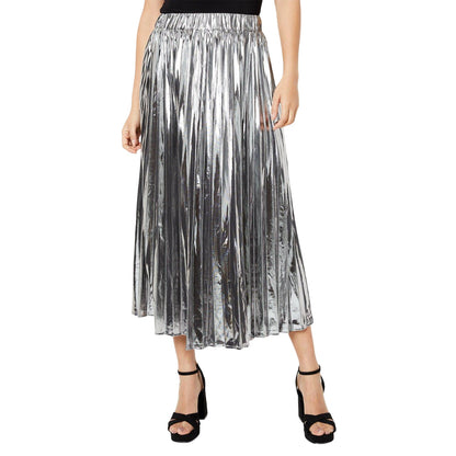 Silver - Front - Principles Womens-Ladies Foil Pleated Midi Skirt