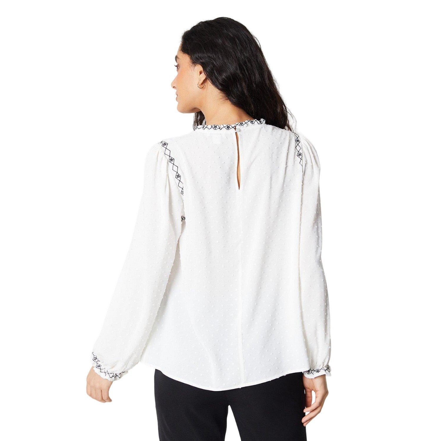 Ivory - Back - Principles Womens-Ladies Embroidered Ruffle Neck Blouse