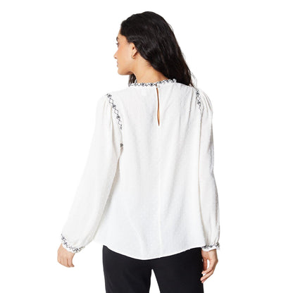 Ivory - Back - Principles Womens-Ladies Embroidered Ruffle Neck Blouse