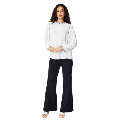 Ivory - Side - Principles Womens-Ladies Embroidered Ruffle Neck Blouse