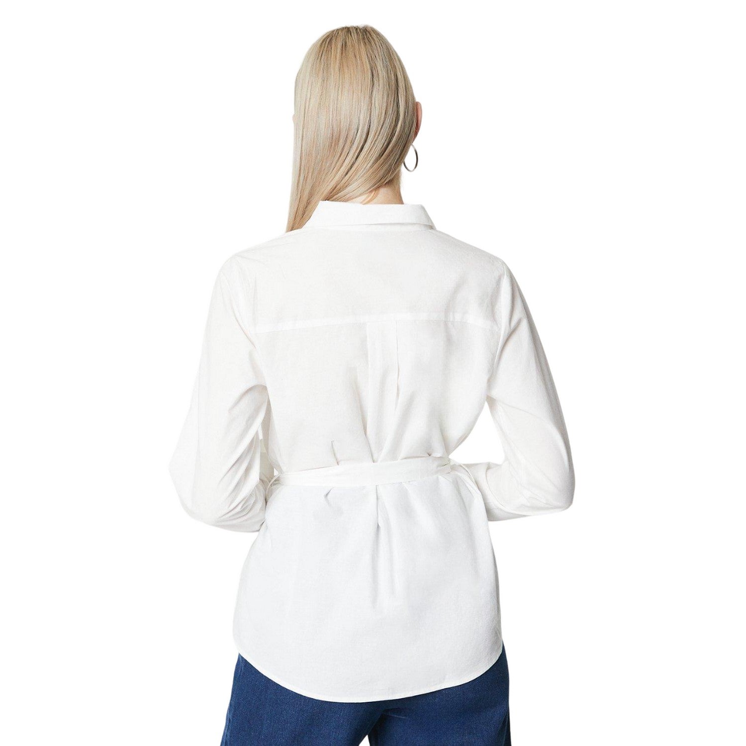 Ivory - Back - Principles Womens-Ladies Poplin Waist Tie Shirt