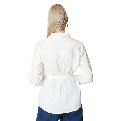 Ivory - Back - Principles Womens-Ladies Poplin Waist Tie Shirt