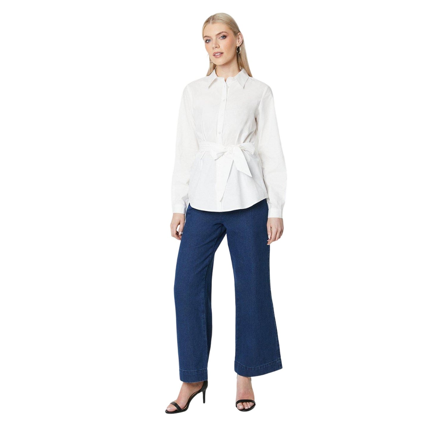 Ivory - Side - Principles Womens-Ladies Poplin Waist Tie Shirt