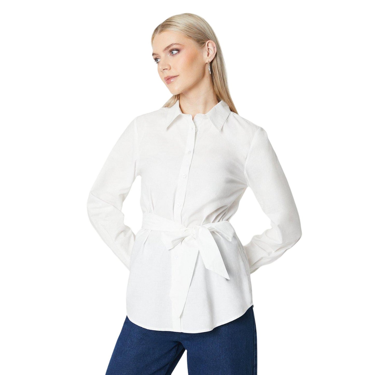 Ivory - Front - Principles Womens-Ladies Poplin Waist Tie Shirt