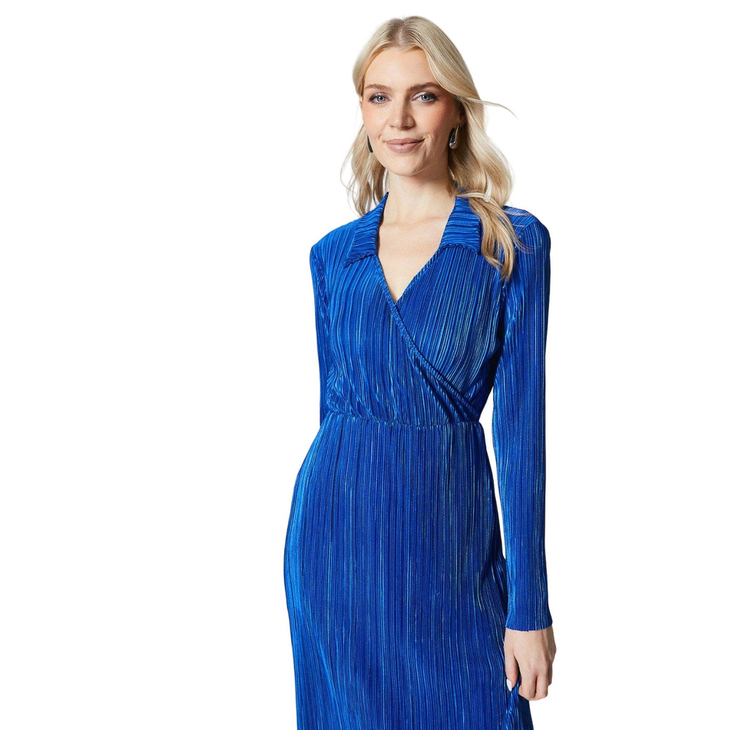 Cobalt - Side - Principles Womens-Ladies Plisse Wrap Midi Dress