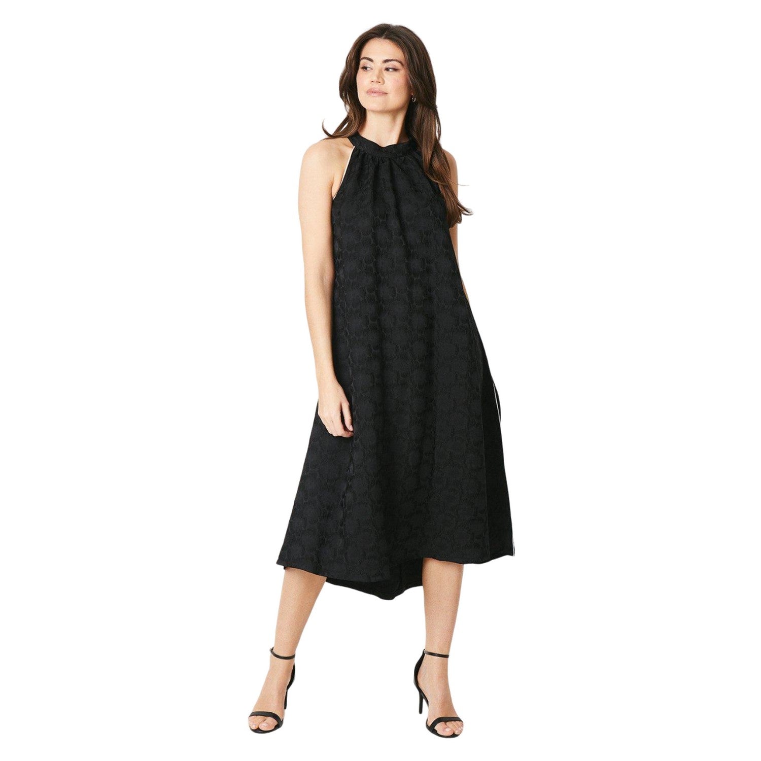 Black - Front - Principles Womens-Ladies Jacquard Halter Neck Midi Dress