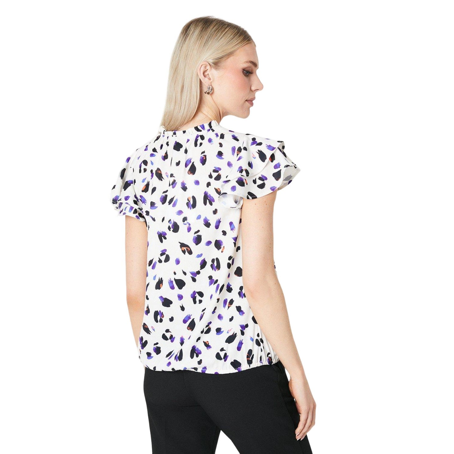 Ivory - Back - Principles Womens-Ladies Animal Print Bubble Hem Flute Top