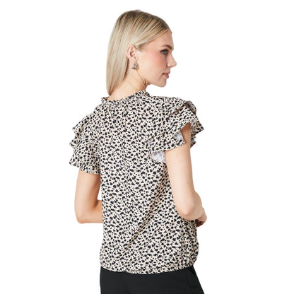 White-Black - Back - Principles Womens-Ladies Printed Bubble Hem Flute Top